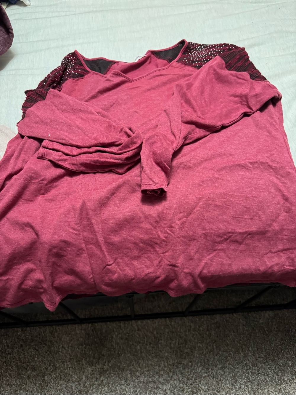 Maurices Burgundy Cold-Shoulder Sweater with Studded Shoulders
